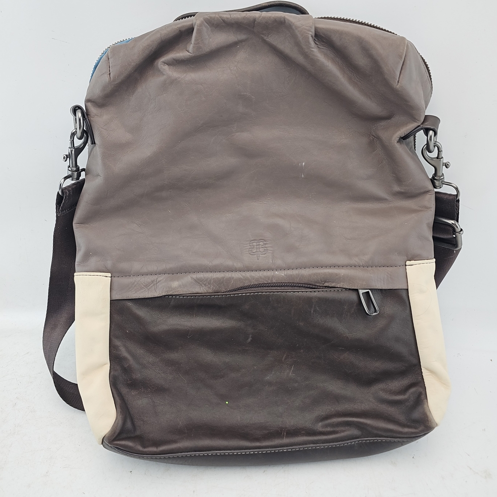 Betabrand Brown, Cream & Taupe Leather Messenger Bag